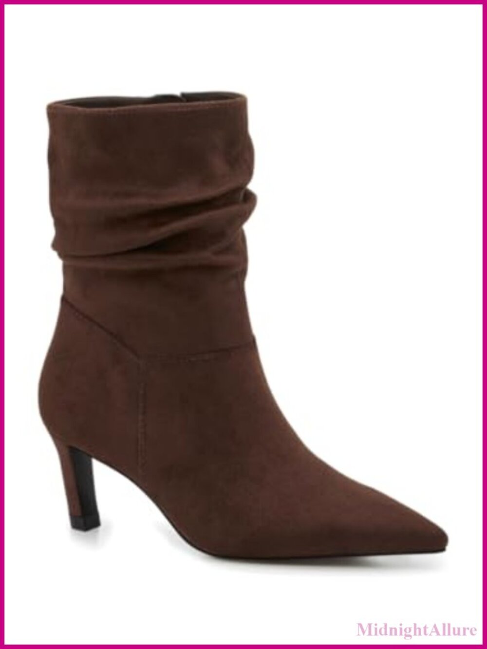 Faux Suede Slouch Ankle Boots Kitten Heel Pointed Toe Zip Booties